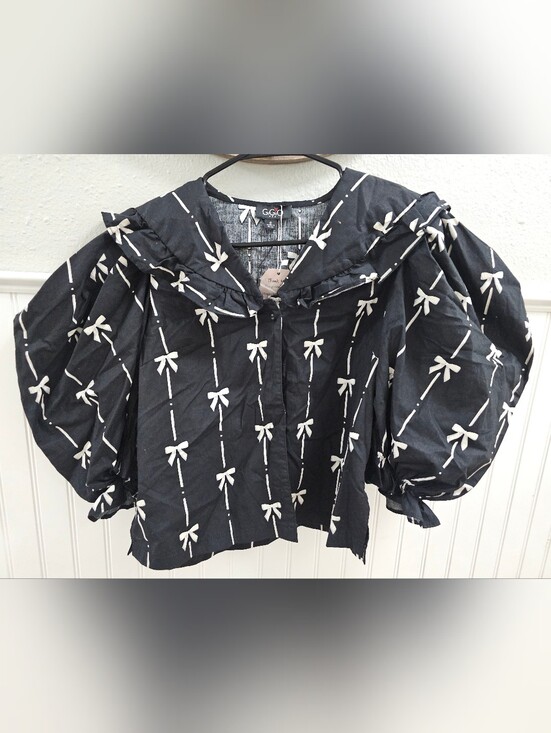 Gigio Tops - G.G.¢ Black Bow-Print Puff Sleeve Top